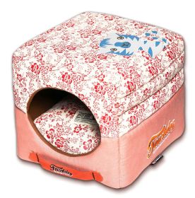 Touchdog Floral-Galore Convertible and Reversible Squared 2-in-1 Collapsible Dog House Bed