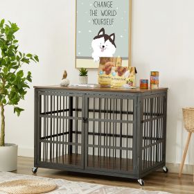 Furniture style dog crate wrought iron frame door with side openings, Rustic Brown, 43.3''W x 29.9''D x 33.5''H.