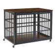 Furniture style dog crate wrought iron frame door with side openings, Rustic Brown, 43.3''W x 29.9''D x 33.5''H.