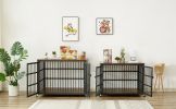 Furniture style dog crate wrought iron frame door with side openings, Rustic Brown, 38.4''W x 27.7''D x 30.2''H.