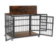 Furniture style dog crate wrought iron frame door with side openings, Rustic Brown, 38.4''W x 27.7''D x 30.2''H.