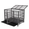 Heavy-Duty Metal Dog Kennel, Pet Cage Crate with Openable Flat Top and Front Door, 4 Wheels