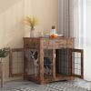 Furniture Style Dog Crate End Table with Drawer;  Pet Kennels with Double Doors;  Dog House Indoor Use; Rustic brown.