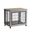 Furniture Dog Cage Crate with Double Doors on Casters. Grey, 31.50'' W x 22.05'' D x 24.8'' H.