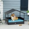 PawHut Wicker Dog House Elevated Raised Rattan Bed for Indoor/Outdoor with Removable Cushion Lounge, Blue