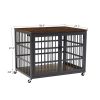 Furniture style dog crate wrought iron frame door with side openings, Rustic Brown, 38.4''W x 27.7''D x 30.2''H.