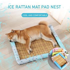 Breathable Pet Puppy Cooling Mat Bed Summer Protection Cervical Spine Cat Dog Ice Mat Square Rattan Kennel Supplies (Color: Orange)