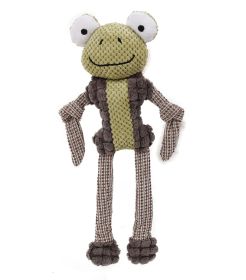 Pet Life Frog Mannequin Eco-Friendly Natural Jute Chew And Tug Plush Dog Toy (Color: Olive/Brown)