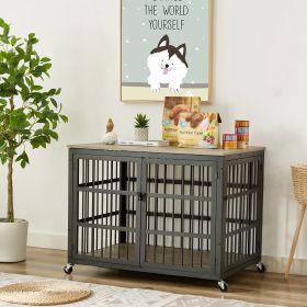 Furniture style dog crate wrought iron frame door with side openings, Grey, 38.4''W x 27.7''D x 30.2''H. (Color: as Pic)