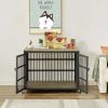 Furniture style dog crate wrought iron frame door with side openings, Grey, 38.4''W x 27.7''D x 30.2''H.